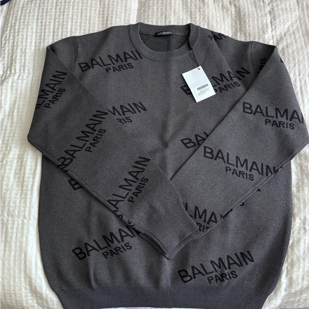 Balmain Grey Crewneck Men’s Sweater